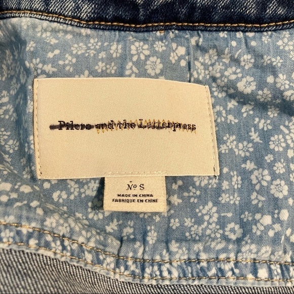 PILCRO & THE LETTERPRESS Sz S Denim Trucker Jacket with Gingham Embroidered - Picture 9 of 10